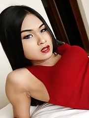 Sexy 19yo Thai ladyboy gets big white cock up her ass
